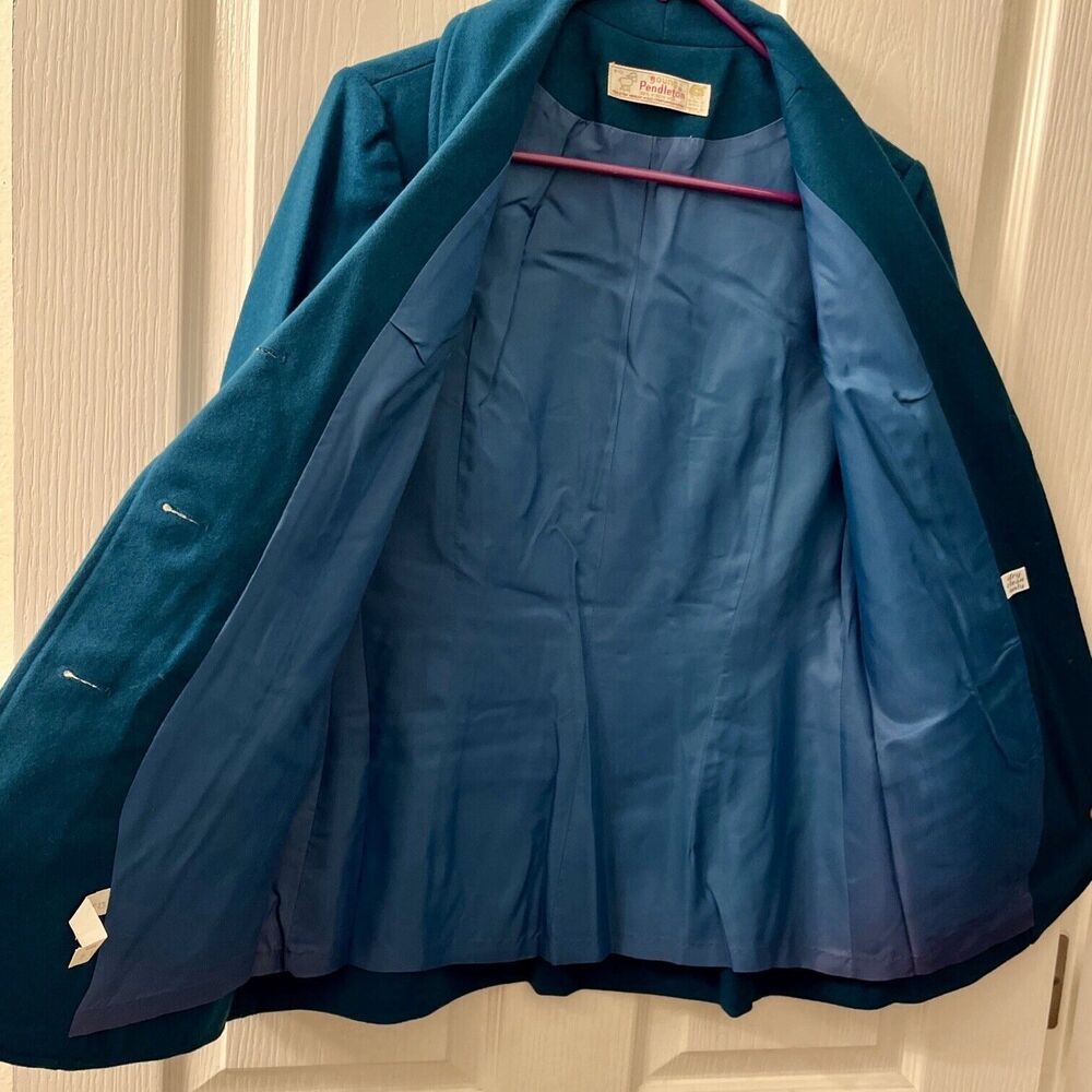 VTG Young Pendleton Jacket 100% Virgin Wool 9 - 10 Peacock Blue Tweed Blazer USA - Picture 6 of 9